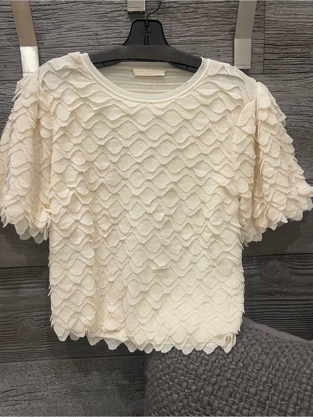 Ulla Johnson Cream Scalloped Textured Short-Sleeve Top